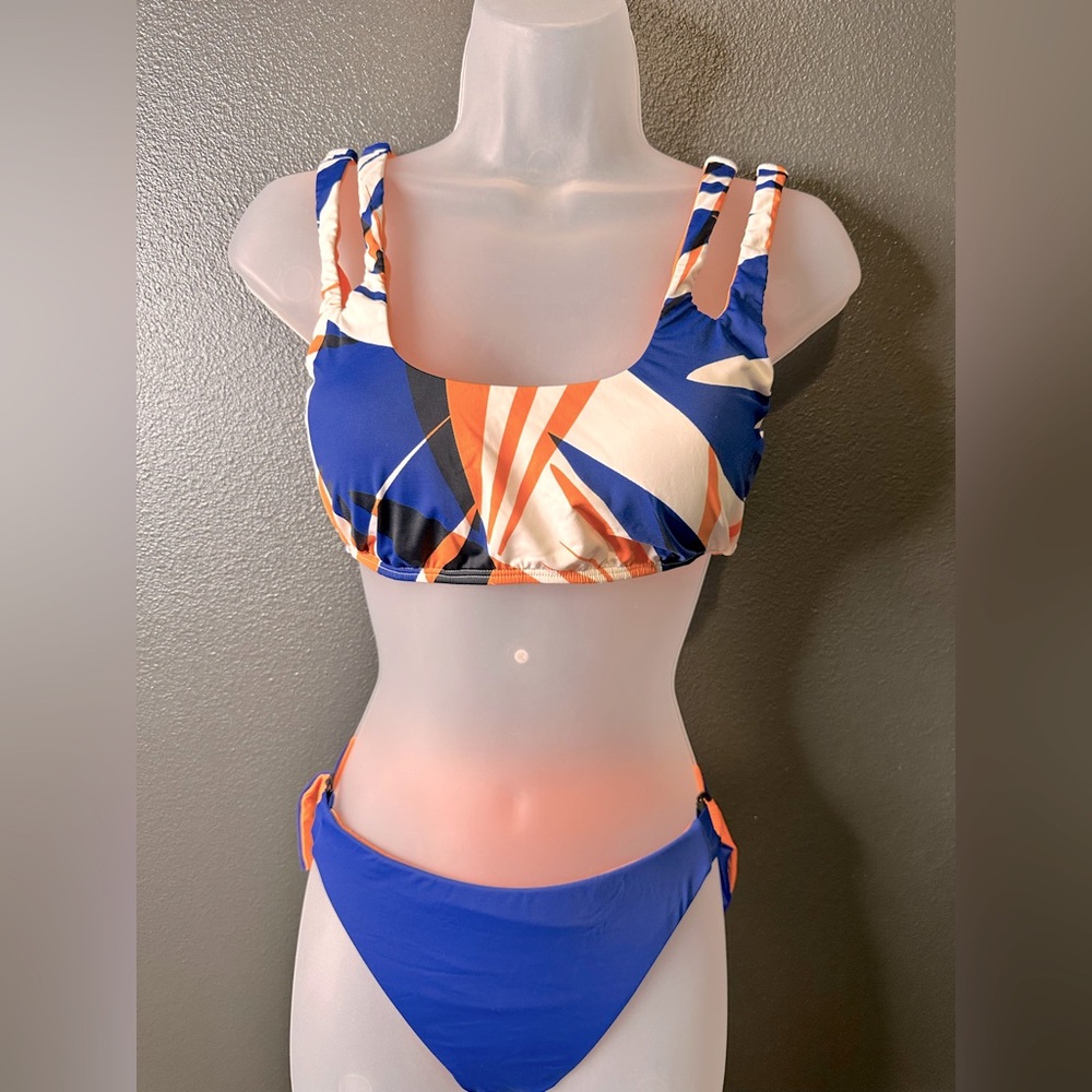 The Bikini Lab Womens Orange Blue 2PC Bikini Size M, NWT